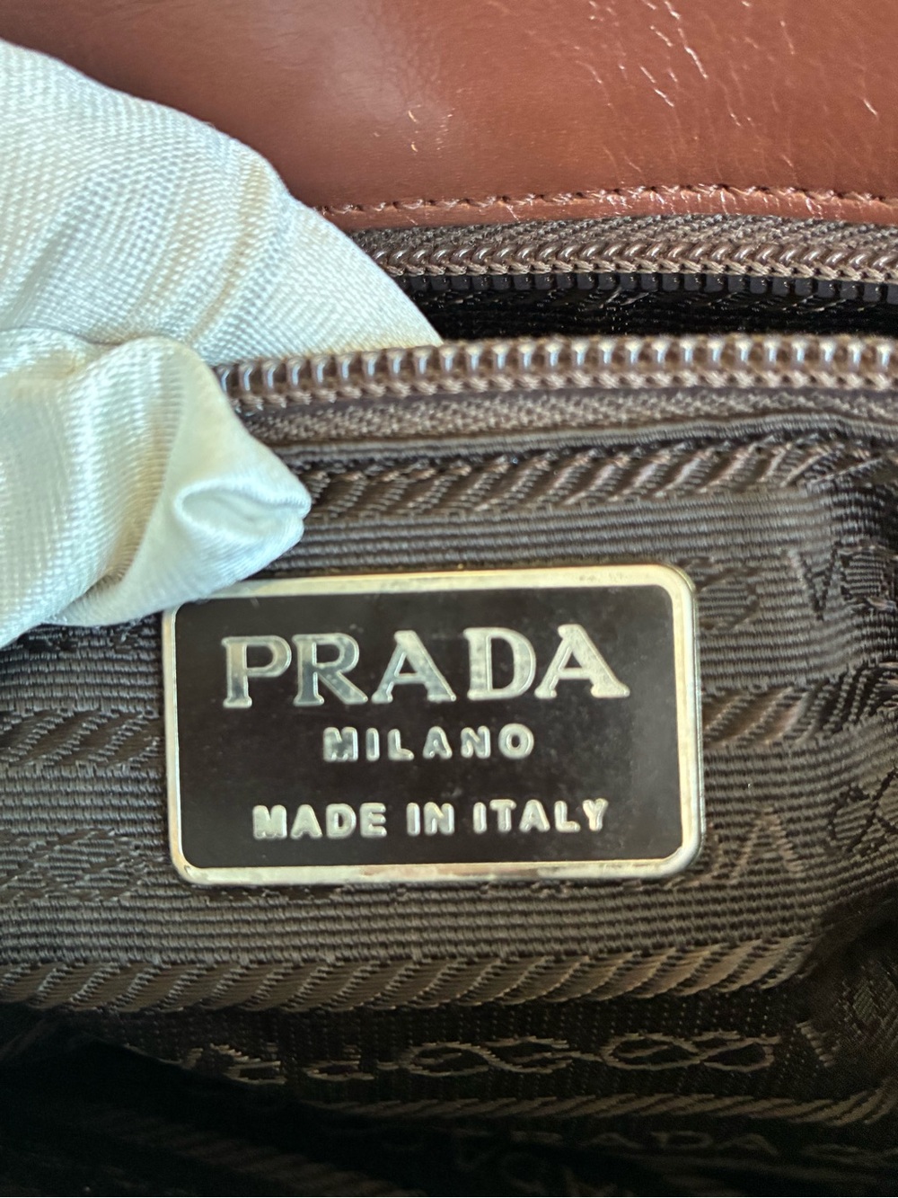 Vintage Prada Brown Leather Shoulder Bag Flap Clasp Logo Y2K - Picture 11 of 12